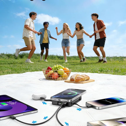 Magnetic Portable Charger, Power Bank Fast Charging 22.5W 10000mAh, Portable Charger with Built in Cable, for Magsafe Battery Pack Compatible with iPhone 17/16/15/14/13/12 Pro/Pro Max, Samsung Black