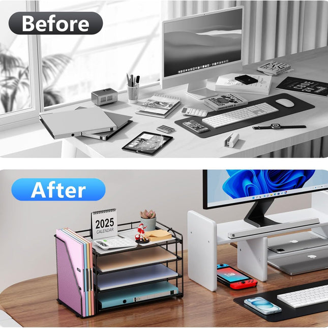 4-Tier Paper Organizer with Magazine Holder, Black