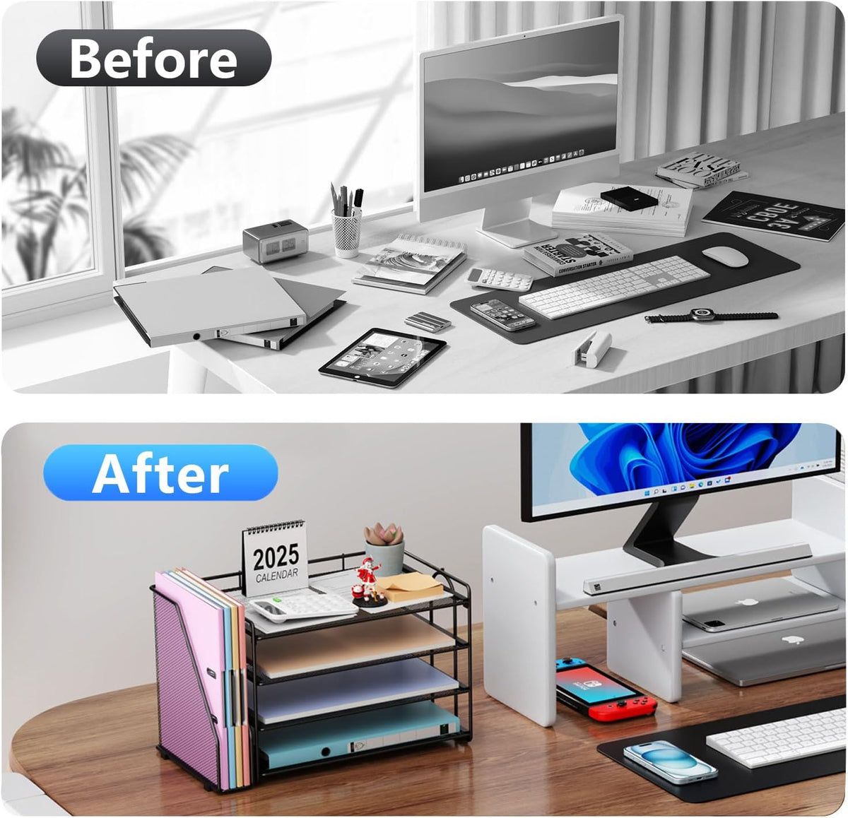 4-Tier Paper Organizer with Magazine Holder, Black - photo 2