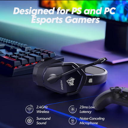 NUBWO Wireless Gaming Headset with Mic for Ps5 Ps4 PC, Zero Interference, 100-Hour Battery All-Day Play, 23ms Sync for Fortnite & Call of Duty/FPS Gamers, Triple Mode All Devices Compatible - New