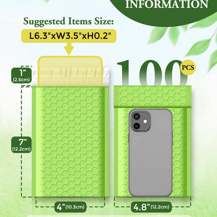 GSSUSA Bubble Mailers 4x8 800 Pack,Green Padded Envelopes Selfseal,Usable Size 4x7 Small Bubble Envelopes Shipping Bags for Shipping Supplies,Card,Bulk Pack,Small Business Packaging Supplies