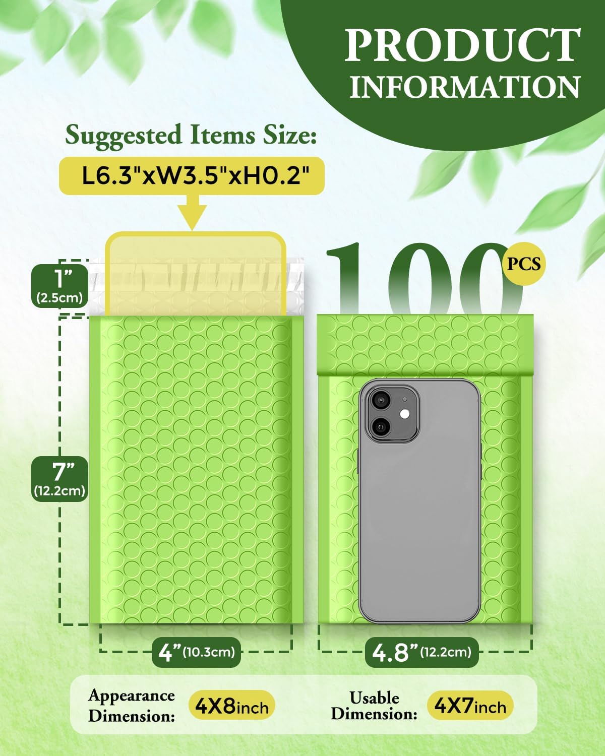 Green 4x8 Self-Seal Bubble Mailers, 100 Pack - photo 3