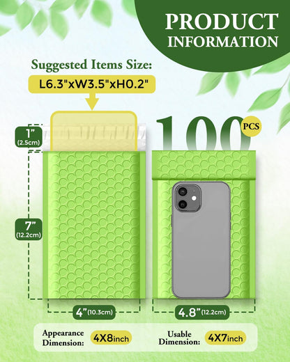 Green 4x8 Self-Seal Bubble Mailers, 100 Pack - photo 3