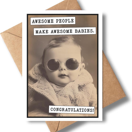 Katie Doodle - Funny Baby Shower Card (Handmade in USA) - Baby Shower Cards for Boy or Girl - Includes: 1 x 5x7 inch Congratulations Card (Awesome Babies) & 1 x Envelope (Peel & Seal)