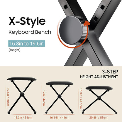 Keyboard Bench X-Style Height Adjustable 16.3-19.6in Padded Cushion Piano Stool Bench Keyboard Chair for - photo 3