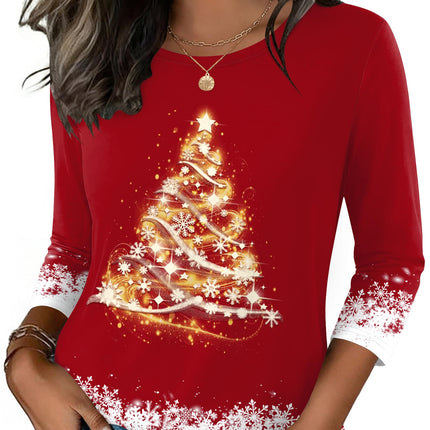 Women's Casual 3/4 Sleeve T-Shirts Round Neck Tunic Tops Work Blouse