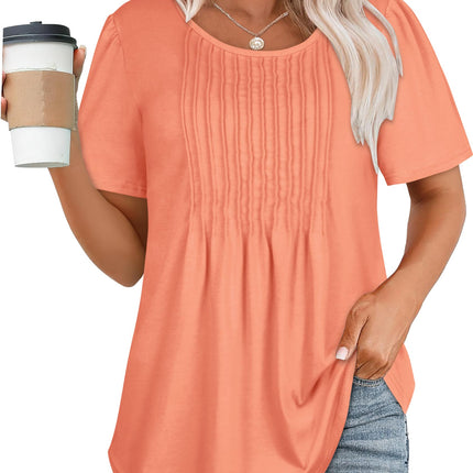 Womens T Shirts Short Sleeve Tops Pleated Dressy Casual Flowy Summer Blouses