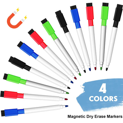 200 Pcs Dry Magnetic Erase Markers with Eraser Cap, Black, Red, Blue, Green