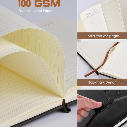 Biuwory Lined Journal Notebook for Women Men,256 Pages A4 Large Hardcover Leather Journals for Writing,Travel,Business,Work,School,College Ruled Notebooks for Note Taking, Diary Notepad 8.6"×11"