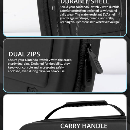 Orzly Switch 2 Accessories Bundle Carry Case & Screen Protector for Nintendo Switch 2 (2025) Console, TravelCase, Screen Protection, Grip Case, USB-C Cable, Games Holder, Headphones, Thumbgrips