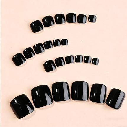 24pcs Black Toe Nail Press Ons Square Toe Press On Nails Pre-Designed Soft Gel Thick False Toenail Extension Acrylic Full Cover Fake Toenails Nail Supplies