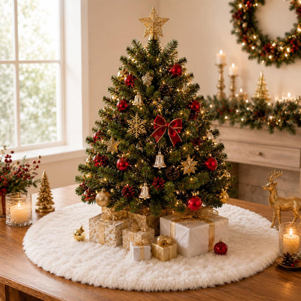 Christmas Tree Skirt, 48 Inch White Soft Faux Fur Tree Skirts Plush Christmas Decorations, White Ornaments Christmas Tree Skirts Xmas Decorations Indoor Holiday Party Decor
