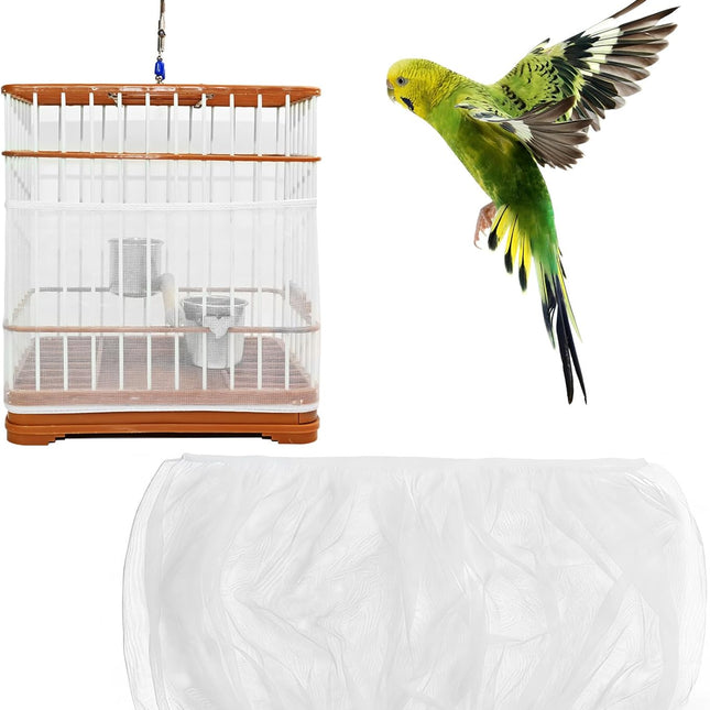 Bird Cage Seed Catcher Guard, Adjustable Stretchy Net Cover for Parrot Enclosures, Bird Cage Skirt Netting, Seed Catcher for Protective Shield for Parrot Enclosures (White)