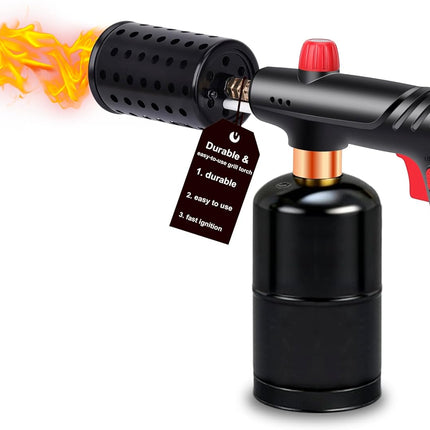 Powerful Propane Torch Gun, 3272°F Flame Thrower with Adjustable Flame & Safety Lock, One-Touch Ignition Kitchen Torch for BBQ, Searing Steak & Camping (Tank Not Included)