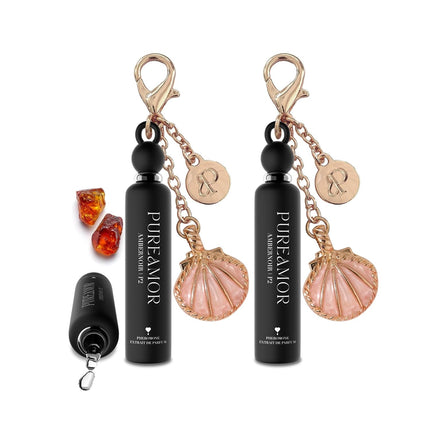 PUREAMOR Pheromone Perfume for Women, Amber Noir 2-Pack Keychain Perfume – Bold Gourmand Scent with Coffee, Vanilla & Jasmine, Long Lasting Extrait de Parfum, 0.07 oz / 2 ml Each