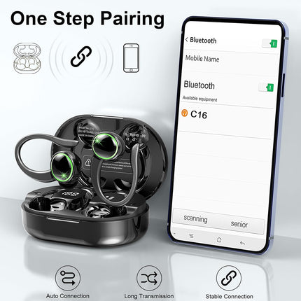 Wireless Earbuds, 2026 Bluetooth 5.4 Headphones Sports, 50 Playback Over-Ear buds with ENC Noise Cancelling Mics, Deep Bass Fitness Earphones Gym Running Workout, IP7 Headset with Earhook, LED Display