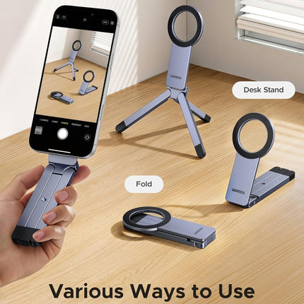 Tripod for Magsafe, 360° Rotating Adjustable Magnetic Phone Stand for 1/4'' Screw Port Compatibility with iPhone 17 16 15 14 13 12 Pro Max Air, Cell Phone StandTravel Essentials Accessories