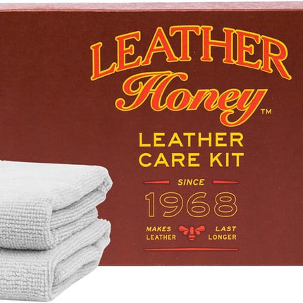 Leather Honey Complete Leather Care Kit: Cleaner, Conditioner, 2 Cloths. Non-Toxic Leather Care Made in the USA Since 1968. Restore Couches, Car Seats & Interior, Jackets, Shoes & Bags. for Any Color