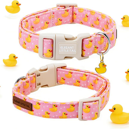 Elegant little tail Dog Collar, Rubber Duck Print Spring/Summer Soft Cotton Puppy Collars Adorable Female or Male Pet Gift Lightweight Plastic Adjustable Dog Collar for Medium Dogs