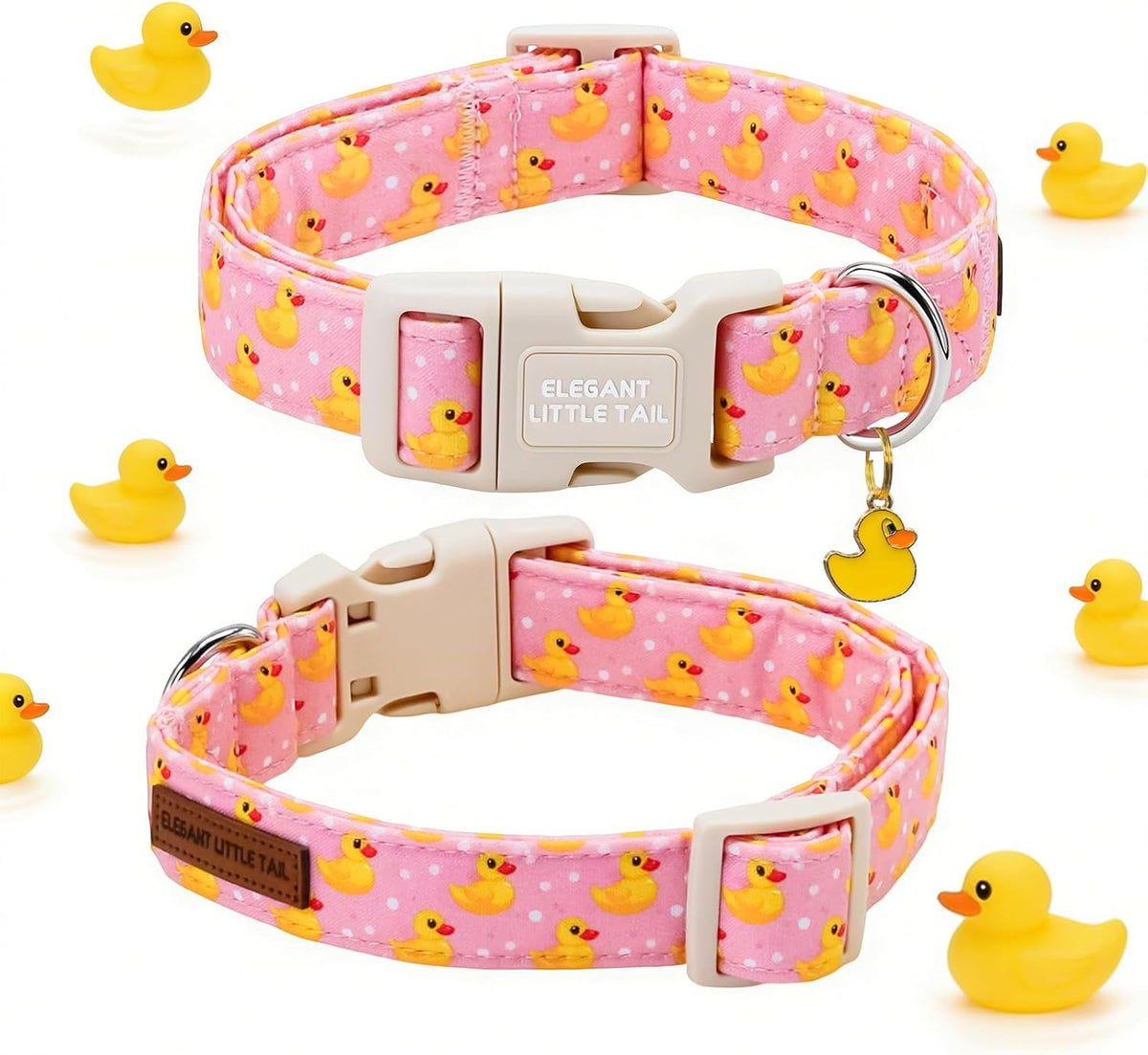 Rubber Duck Print Adjustable Cotton Dog Collar for Medium Dogs - photo 3