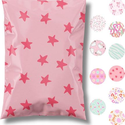 Pretty Package Store 14.5x19 Designer Poly Mailer 100 Pack Heavy Duty Waterproof Self Seal Shipping Bags for Small Business Large Mailing Envelopes Bulk Tear Resistant Cute Packaging Seeing Stars Pink