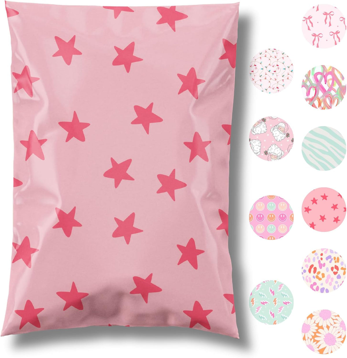 14.5x19 Seeing Stars Pink Designer Poly Mailers, 100 Pack