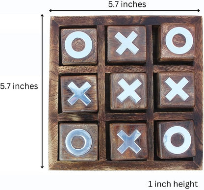 Wooden Tic Tac Toe Game | Board Game for Kids and Family | Table Top Living Room Decor Fun Game | Indoor Outdoor Adults Classic Travel Game (Burnt Wood)