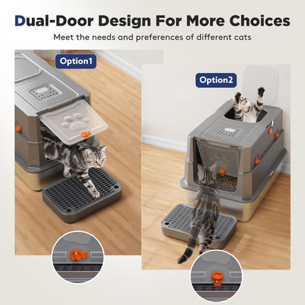 Stainless Steel Litter Box with Lid, Enclosed Metal Cat Litter Box