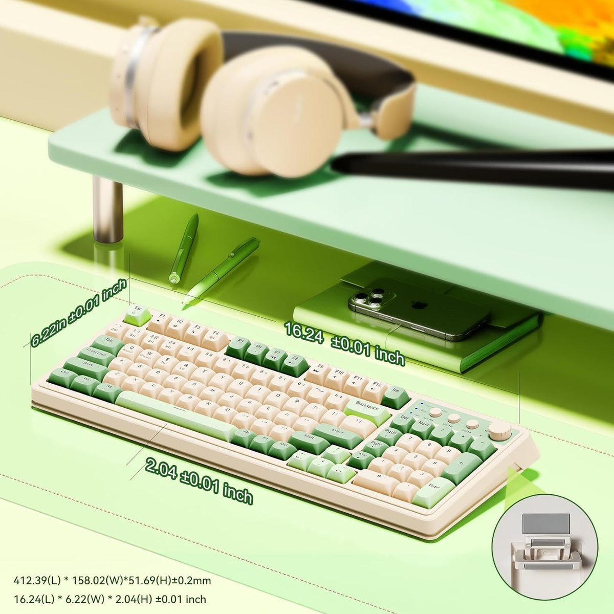 Green Tri-Mode Wireless Gaming Keyboard with Number Pad - photo 5