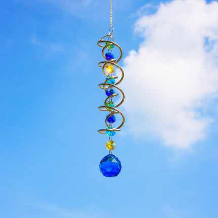 20.5in Sea Blue Crystal Gazing Ball Spiral Wind Spinner Suncatcher