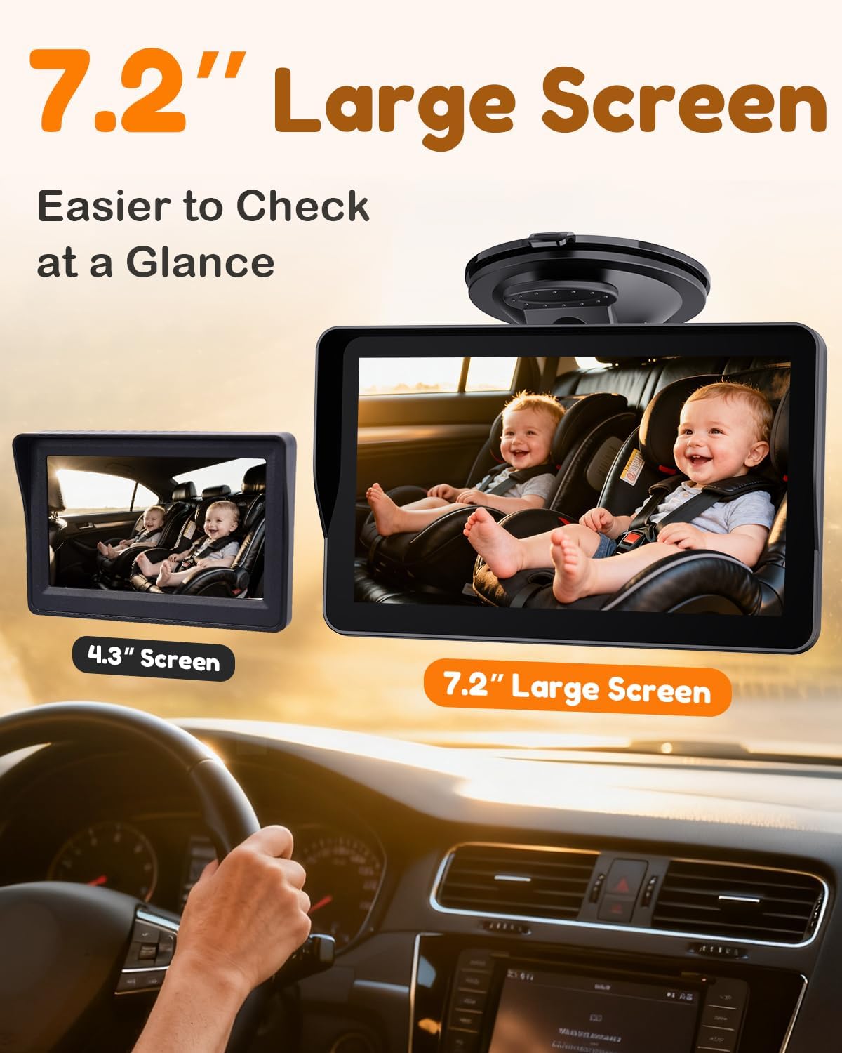 HD Baby Camera for Car 7.2-Inch: 3X Larger View, 5-Min USB Easy to Install, 1080P Auto Night Vision  - photo 2