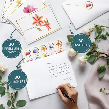 Blank Cards, 30 Blank Greet Cards, Gold Foil Blank Note with Envelopes