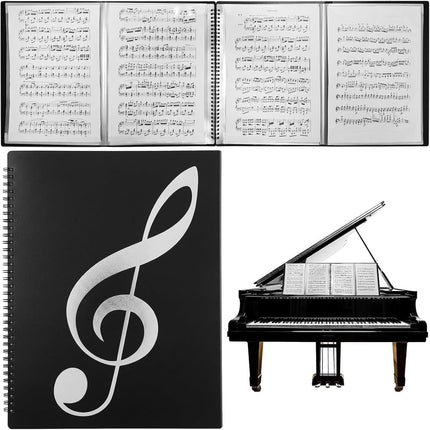 4 Page Expand Sheet Music Folder, 60 Pockets Music Binder for 8.5 x 11 Letter Size, Write Directly on Pages for Piano, Choir & Band