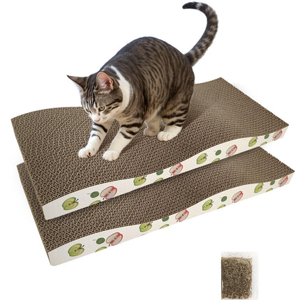 Cat Scratching Board, Corrugate Cat Scratcher with Catnip, 2 Pack