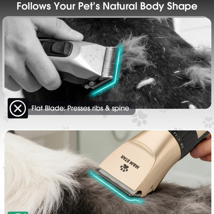 M&M STAR Dog Grooming Kit, Low Noise Dog Clippers, 2-Speed IPX7 Waterproof, Rechargeable Cordless Pet Hair Clippers Trimmer Shaver with LED Display for Small Large Dogs Cats, Gold
