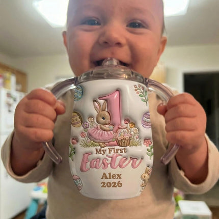 My First Easter 2026 Personalized Sippy Cup with Handles, Baby First Easter Bunny Sippy Cup with Handles, Easter Sippy Cup for Toddlers, Custom Name Spring Bunny Baby Cups, Easters Gift for Kids