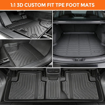 Floor Mats for Honda Civic & Civic Si 2012-2015 (Only for Sedan, Not for Coupe), Custom Fit Heavy Duty TPE All Weather Protection, Waterproof Non-Slip Black (Two-Row Floor Mats & Cargo Liner)