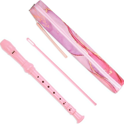 Hennaja Recorder Instrument for Beginner Adults,8-Hole Soprano Descant Recorder Music Flute with Cleaning Rod & Case Bag For Home Entertainment(2-Pink Splash-ink)