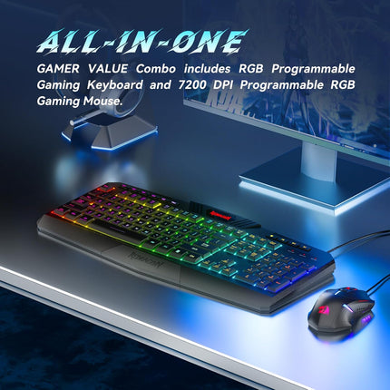 PRO Gaming Keyboard and Mouse, RGB Backlit Programmable Keyboard Mouse with Software, Independent Macro Record Keys, Value Combo Set, New Update Version