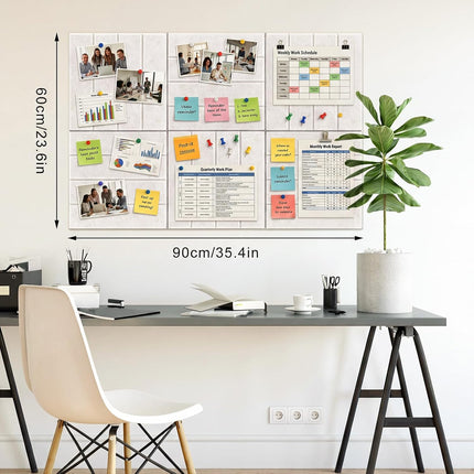 Thboxes Felt Bulletin Board Tiles 36" x 24", 6-Pack Cork Board for Office, Pin Board with 30 Pushpins Cork Boards for Office Decor Walls Organizer, 40 Adhesive Tabs Included - Oatmeal