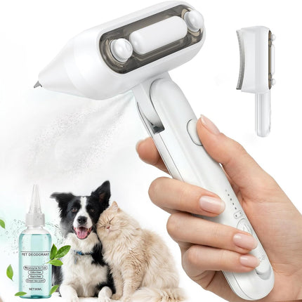 Spray Deshedding Brush for Cats & Dogs, 2-in-1 Mist Grooming Tool with Undercoat Removal, Anti-Static Pet Hair Remover, Gentle Stainless Steel Comb, No Flying Fur, Self Cleaning