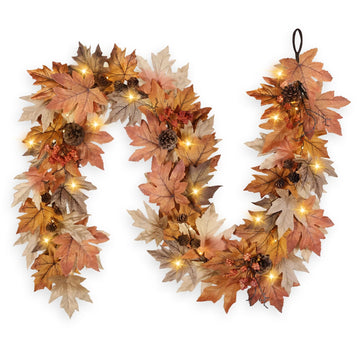 6 FT Lighted Fall Garland with Lights Autumn Automatic ON/Off Timer