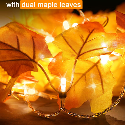 2-Pack Lighted Fall Garland, Total 16.4ft 40 LED Autumn String Lights