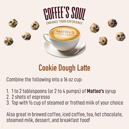 Matteo's Cookie Dough Syrup for Coffee, Lattes, Cappuccinos & Desserts – Sugar-Free Sweetener for Beverages, Keto Friendly, Zero Calories, Indulgent Flavor, Non-Alcoholic, 33.8oz (1pk)