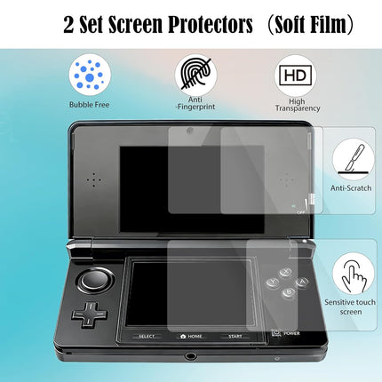 JDGPOKOO 5 in 1 Accessories Kit for Nintendo 3DS, Carrying Case for 3DS, Clear Shell Case, 2 Set Screen Protectors and Charging Cable Compatible with 3DS ONLY