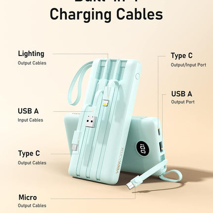VEEKTOMX Portable Charger Built-in Cables, Power Bank for iPhone, Fast Charge USB C Battery Pack Travel Essentials Powerbank Compatible with iPhone 17/16/15/14, Samsung S25/24