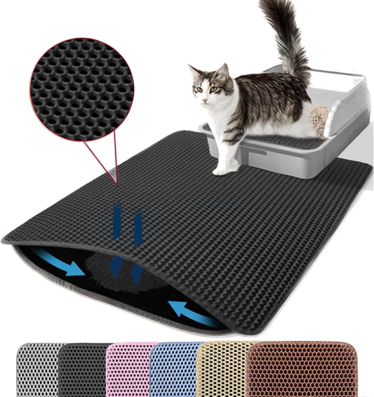Black Double Layer Honeycomb Cat Litter Mat, 24 x 18 Inches