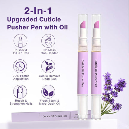 2-in-1 Cuticle Oil Pusher Pen, Ceramic Cuticle Pusher & Oil Pen, Nail Care Tool for Dry Damaged Nails Hangnails Moisturize Polish Brighten