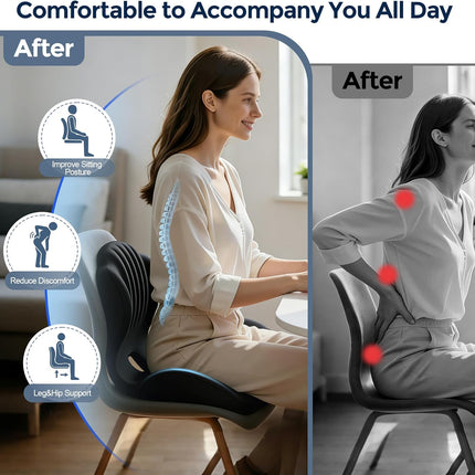 Seat Cushion for Office Chair and Car, L-Shaped Ergonomic Seat Cushions,Memory Foam Orthopedic Cushion with Coccyx Hollow,Lumbar Support & Tailbone Pain Relief for Car, Truck, Home,Gaming Chair,Black
