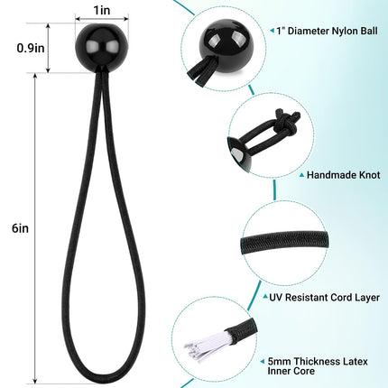 Bungee Cords with Balls 6 Inch, Heavy Duty 1 Inch Ball Bungee Cords